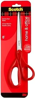 Scotch Universal Home & Office Scissors 8 in (20 cm) | Stainless Steel Blades| Red color | Multipurpose | Office, Home and School use | Scissors | 1 scissors/pack