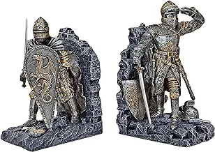 Design Toscano Arthurian Knight Medieval Decor Bookend Statues, 20.3 cm, Set Of Two, Grey Stone