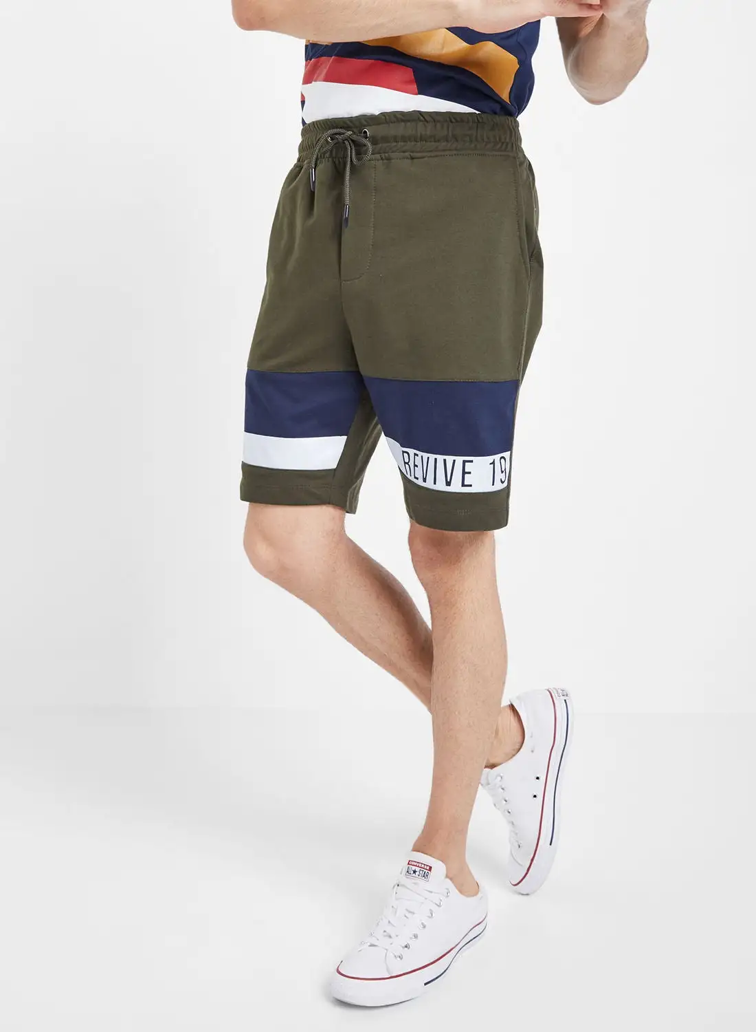 SKULT Contrast Panel Shorts Olive