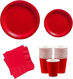 PARTY TIME - Red Set of 48 Pieces Party Tableware Baby Shower Disposable Dinnerware Plates Napkins Cups Party and Different Events Birthday Supplies