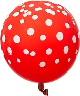 Unique Polka Dots Printed Latex Balloon 6-Pieces, 12-Inch Diameter, Ruby Red