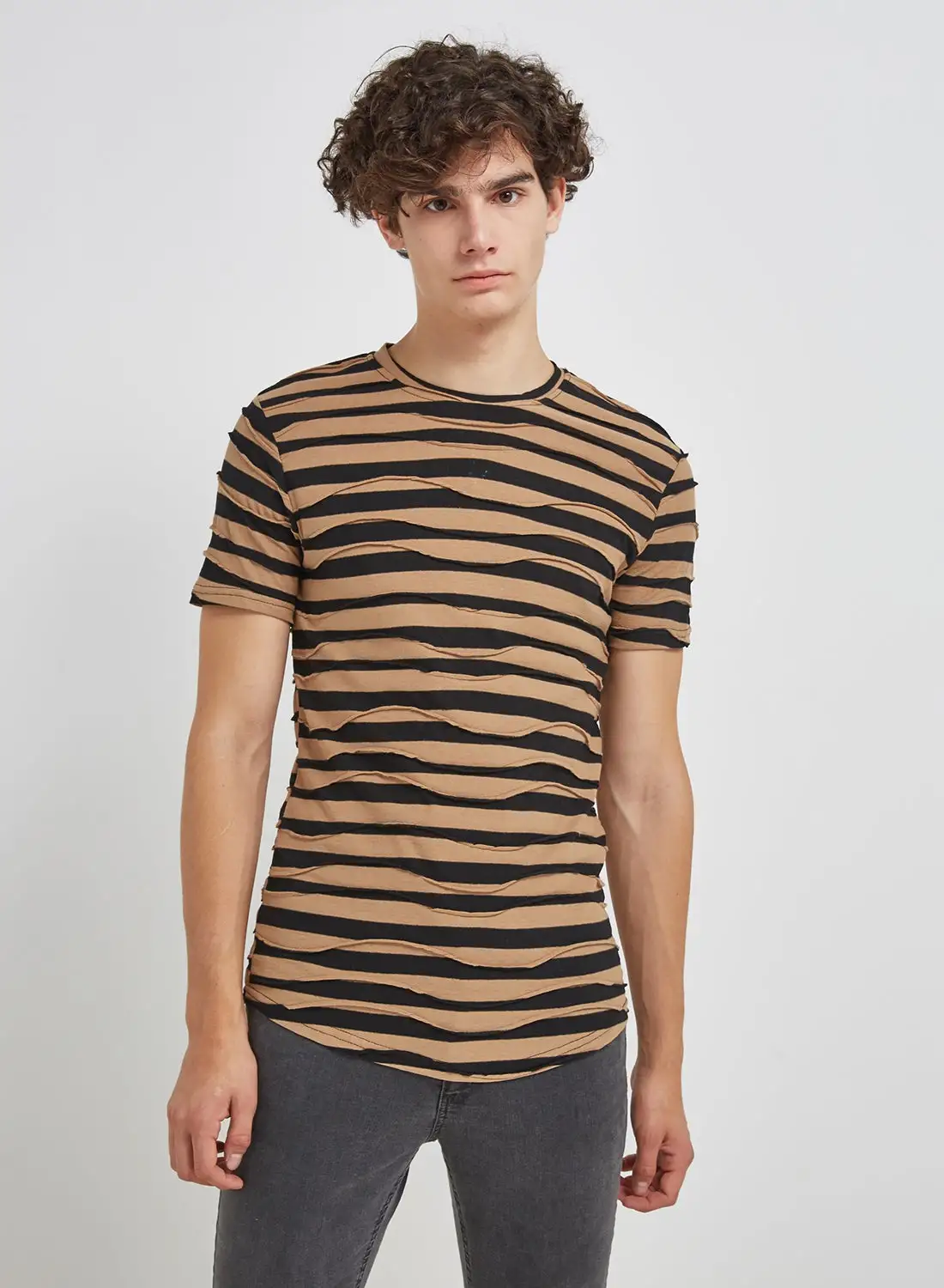 Generic Striped Short Sleeve T-Shirt Brown