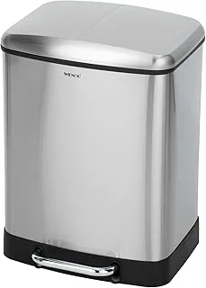 WENKO, Pedal Bin Studio Duo, Stainless Steel, Soft Close Home Garbage Can, Durable & Strong Construction, 2 x 12 Litre Capacity, 37x50x34cm, Satinised