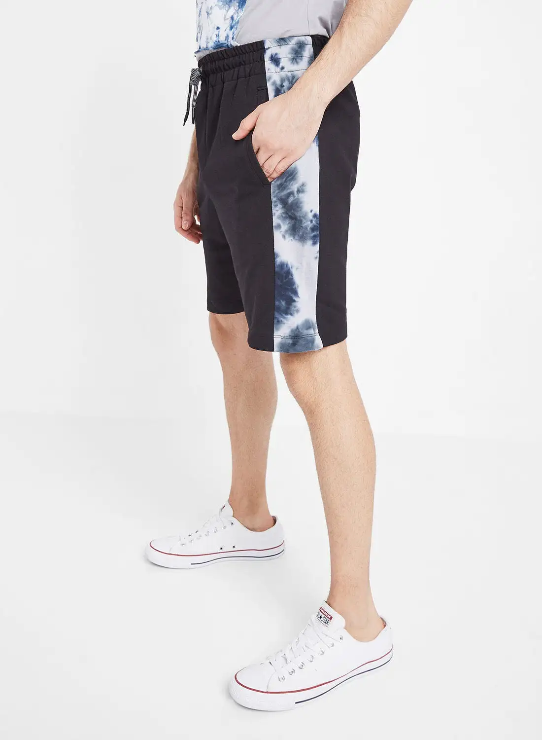 SKULT Tie-Dye Side Panel Shorts Black