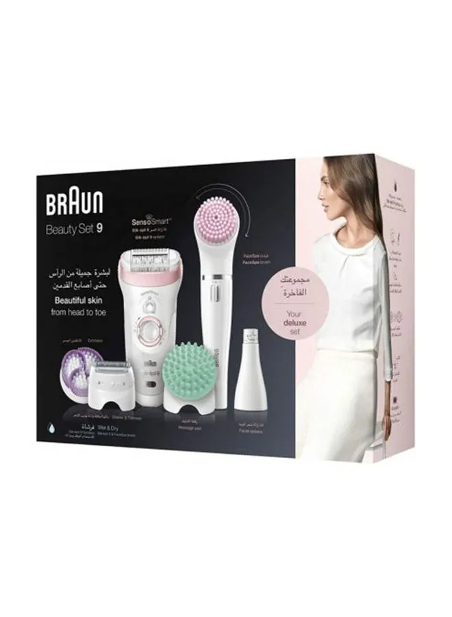 BRAUN Silk-Epil Beauty Set 9 9-985 Deluxe 7-in-1 Cordless Wet & Dry Hair Removal Epilator White