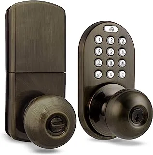 Milocks Tkk-02Aq Digital Door Knob Lock With Electronic Keypad For Interior Doors, Antique Brass