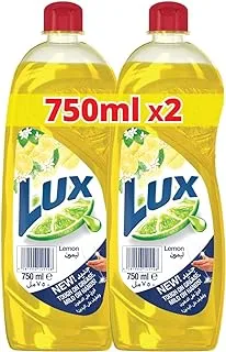 LUX Dishwash Liquid, for sparkling clean dishes, Lemon, tough on grease, mild on hands, 2 x 750ml