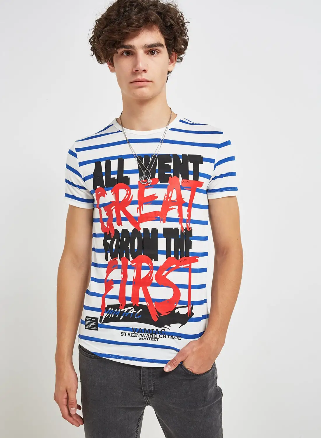 Generic Printed Short Sleeve T-Shirt Blue