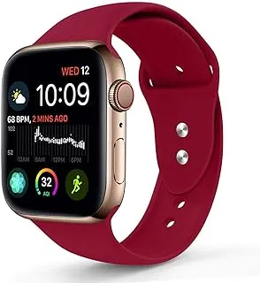 Sport Band Compatible With Apple Watch 42MM 44MM, Soft Silicone Replacement Strap Compatible For Apple Watch Series 4/3/2/1 (S/M Size in Rose Red Color)