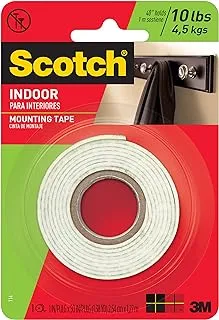 Scotch Mount Indoor Tape 1 in x 50 in (2.54cm x 1.27m), 1 roll/pack | Holds up 6.8 kg whole roll | White color | Multi-Surface | Easy to use | No Tools | Double Sided Adhesive Tape