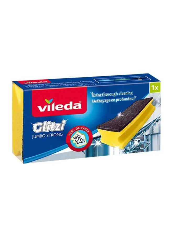 Vileda Glitzi Strong Jumbo Scourer Sponge 1Pc, Antibacterial, Long Lasting, Hygienic - Yellow And Black (1 Pc Per Pack) Multicolour