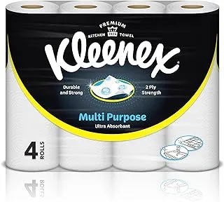 Kleenex Multi Purpose Kitchen Tissue Paper Towel, 2 PLY, 4 Rolls x 40 Sheets, Absorbent Towels for all Surfaces