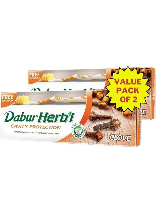 Dabur Herbal Cavity Protection Clove Toothpaste With Toothbrush Pack of 2 150.0grams