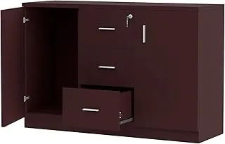 Mahmayi Melamine On Mdf 1147 - Contemporary And Tough Wooden Storage Cabinet With Three Drawer Storage - W120Cms X D40Cms X H80Cms (Apple Cherry), Me1147Apl