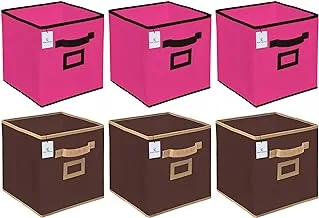 Kuber Industries Non Woven Foldable Storage Organiser Cubes/Boxes CTKTC35202 (Coffee, Pink, Small) - 6 Pieces