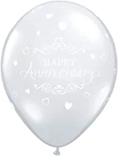 Qualatex Anniversary Classic Hearts Diamond Printed Latex Balloons 6-Pieces, 11-Inch Inflatable Diameter, Clear