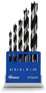 VTOOLS 5 Piece Drill Bit Set For Wood (4, 5, 6, 8, And 10 Mm), Blue/Grey, VT3104