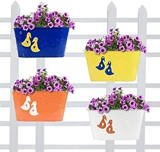 TrustBasket Duck Designer Oval Railing Planters - Set of 4 (Blue, Yellow, Orange, White)