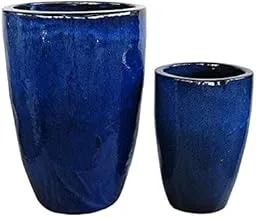 Dubai Garden Centre Glazed Egg Vase Faling, 45 cm Diameter, Blue