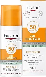 Eucerin Face Sunscreen Oil Control Gel-Cream Dry Touch, High UVA/UVB, SPF 50+, Light Texture Sun Protection, Suitable Under Make-Up, For Blemish-Prone Skin, 50ml