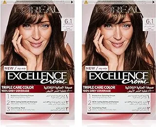 L'Oreal Paris Excellence Crème Permanent Hair Color, 6.1 Dark Ash Blonde, Pack Of 2