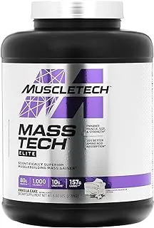 MuscleTech Mass Tech Elite: Ultimate Post-Workout Fuel with Superior BCAAs and L-Leucine - Vanilla Cake- 6lbs