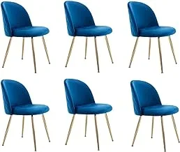 Mahmayi HYDC020 Dining Chairs, Modern Kitchen Chairs Velvet Upholstered Accent Leisure Chairs for Living Room & Dining Set, Blue (Pack of 6)