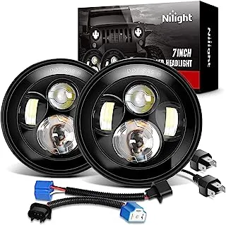 Nilight 2PCS 7 Inch Round Cree LED Headlight High Low Beam for Wrangler JK TJ CJ 1997-2017 Rubicon Sahara Hummber H1 H2 Motorbikes, 2 Years Warranty