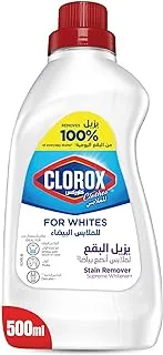 Clorox For Whites, Liquid, 500 mL, Stain Remover And Supreme Whitener, Removes 100% of Everyday Stains