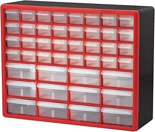 Akro-Mils 10144, 44 Drawer Plastic Parts Storage Hardware And Craft Cabinet, 20-Inch W X 6-Inch D X 16-Inch H, Red