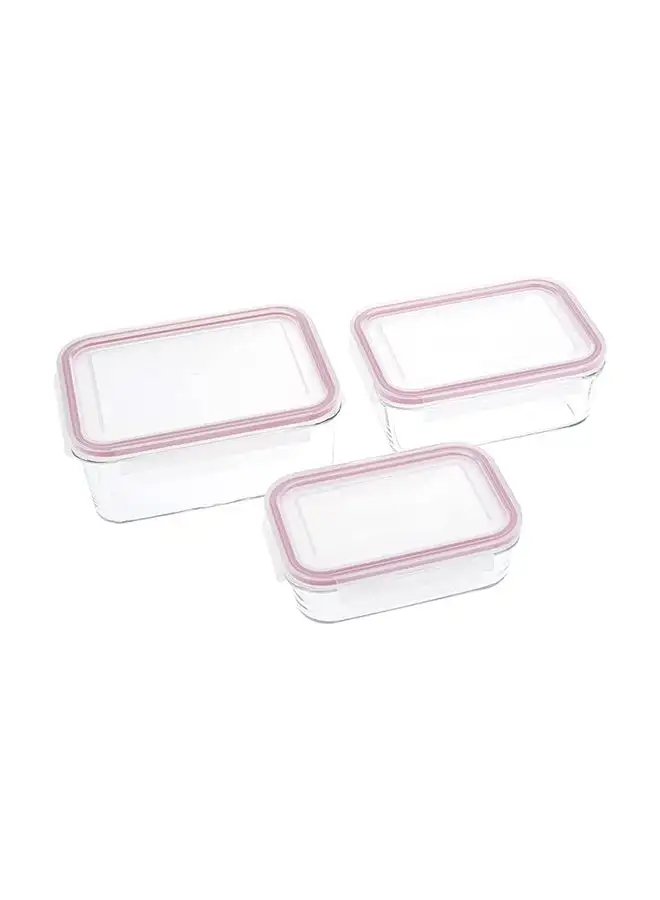 Glasslock Set 6 Pieces Tampered Glass Food Container Glass Containers - 3 Pieces | Lid - 3 Pieces Microwave Safe Freezer Safe Dishwasher Safe Clear/Pink Small 400 Medium 715 Big1 100 Ml Clear/Pink Small(400), Medium(715), Big(1100)ml