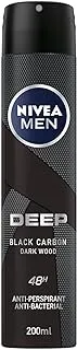 NIVEA MEN Antiperspirant Spray for Men, 48h Protection, DEEP Black Carbon Antibacterial, Woody Scent, 200ml