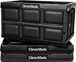 Clevermade 46L Collapsible Storage Bins - Durable Plastic Folding Utility Crates, Solid Wall Stackable Containers For Home & Garage Organization, Black, 3 Pack, Model:8031749-0063Pk