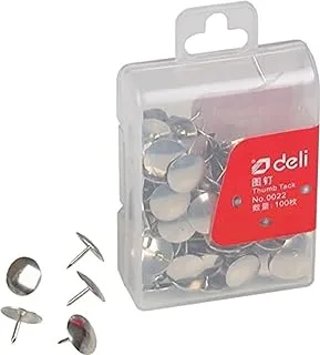 Deli 100-Piece Thumb Tacks, 10 mm Size, Silver