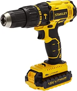 Stanley Cordless Hammer Drill, 18V, 45Nm, 2 Speed, Reversible, x 1.5 Ah Li-Ion Batteries, with Kit Box, Yellow/Black - SCH20S2K-B5,