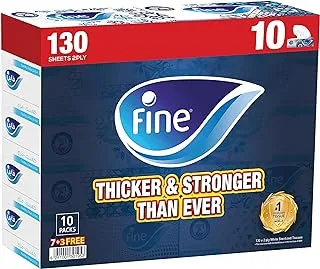 Fine Facial Tissue Boxes, 10 Box, 2 Ply × 130 Sheets, with Cotton Feel Tissues Suitable for All Skin Types and any event. Pack may vary