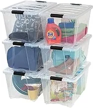 IRIS USA, Inc. Clear Plastic Storage Bin Tote Organizing Container with Durable Lid and Secure Latching Buckles , Clear , 53 Qt. - 6 Pack , 100263