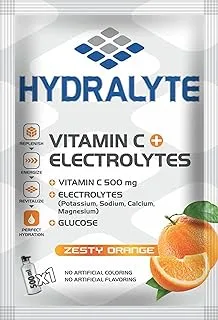 Hydralyte Vitamin C + Electrolyte Hydration Sports Drink Powder Mix Natural Replacement Supplement for Rapid Orange Flavor, 20 gm