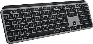 لوحة مفاتيح Logitech MX Keys المتقدمة اللاسلكية المضيئة لأجهزة Mac ، الكتابة المستجيبة باللمس ، الإضاءة الخلفية ، Bluetooth ، USB-C ، Apple macOS ، Metal Build