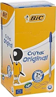 BIC Cristal Original Ballpoint Pens Medium Point (1.0 mm) - Blue, Box of 50