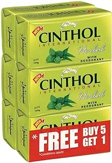 Godrej Cinthol Bar Soap 99.9% Germ Protection Herbal (With Deodarant) 125G - (Pack Of 6)