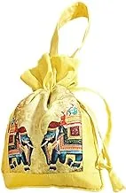 Swayam Faux Silk Draw String Closure Bag, Yellow, Gut24