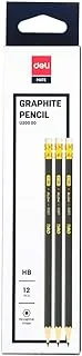 deli EU20000 Graphite Pencil With Non Toxic Pvc Free Eraser 12-Pieces, black