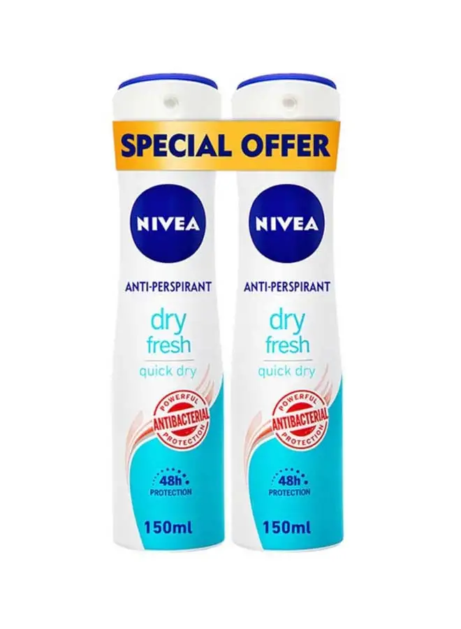 Nivea Pack Of 2 Dry Fresh Antiperspirant Spray 150ml