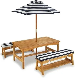 Kidkraft Outdoor Table And Chair Set With Cushions And Navy Stripes Brown, 00106