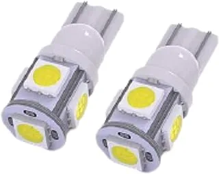 Sulfar T10-5050 Universal T10 W5W LED Parking Light 5 SMD Super Bright Interior Pilot License Plate Dome Indicator Lamp Bulb for Car Bike and Motorcycle (1W, White, 2 PCS) (Sul-T10-5050)