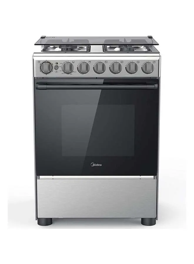 Midea 4 Burner Gas Cooker 60 x 60 cm, Full Safety, Auto Ignition, Rotisserie, Thermostat, Separate Knob for Oven and Grill,1 year Warranty BME62058-FFD-D Silver/Black