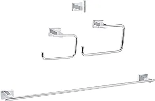 GROHE Essentials Cube 4-in-1 Master Bathroom Accessories Set | Robe Hook / Towel Ring / Toilet Paper Holder / 558mm Towel Rail | Concealed fastening | Metal | Chrome | 40778001