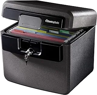 Sentry Safe Black Fireproof and Waterproof Safe, File Folder and Document Box with Key Lock, Ex. 14.3 x 15.5 x 13.5, HD4100