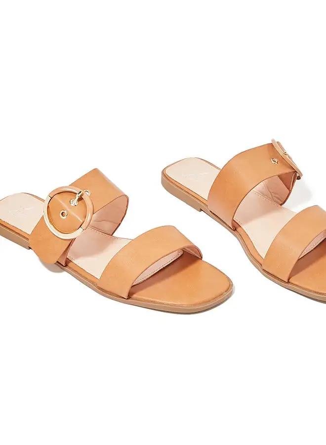 Jove Buckle Detail Double Strap Sandals Camel